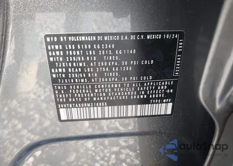 2024 Volkswagen Tiguan 2.0T Wolfsburg Edition z USA, uszkodzony, nr VIN 3VVTB7AX0RM216955